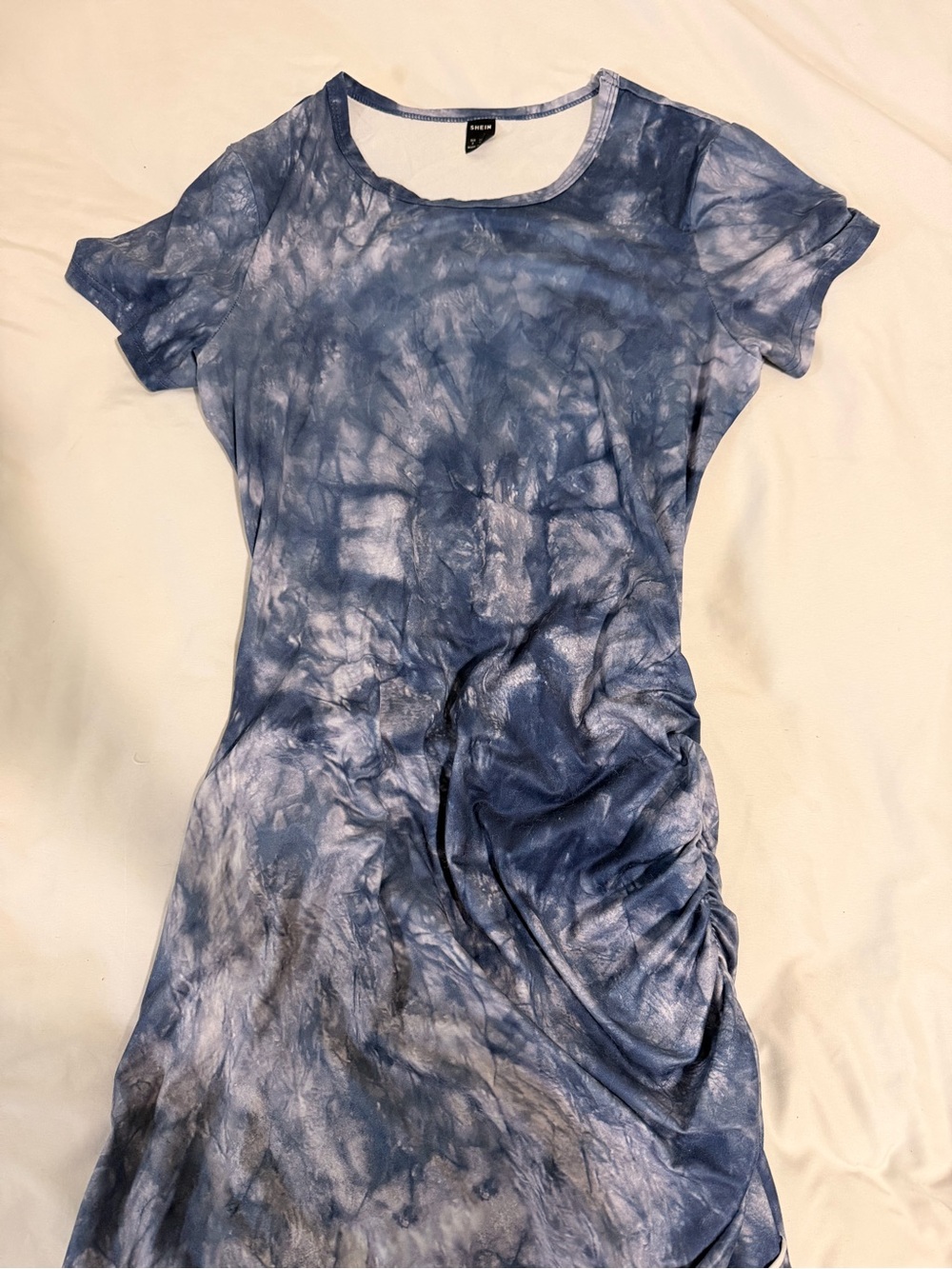 SHEIN Blue Tie-Dye Short Sleeve Fitted Dress